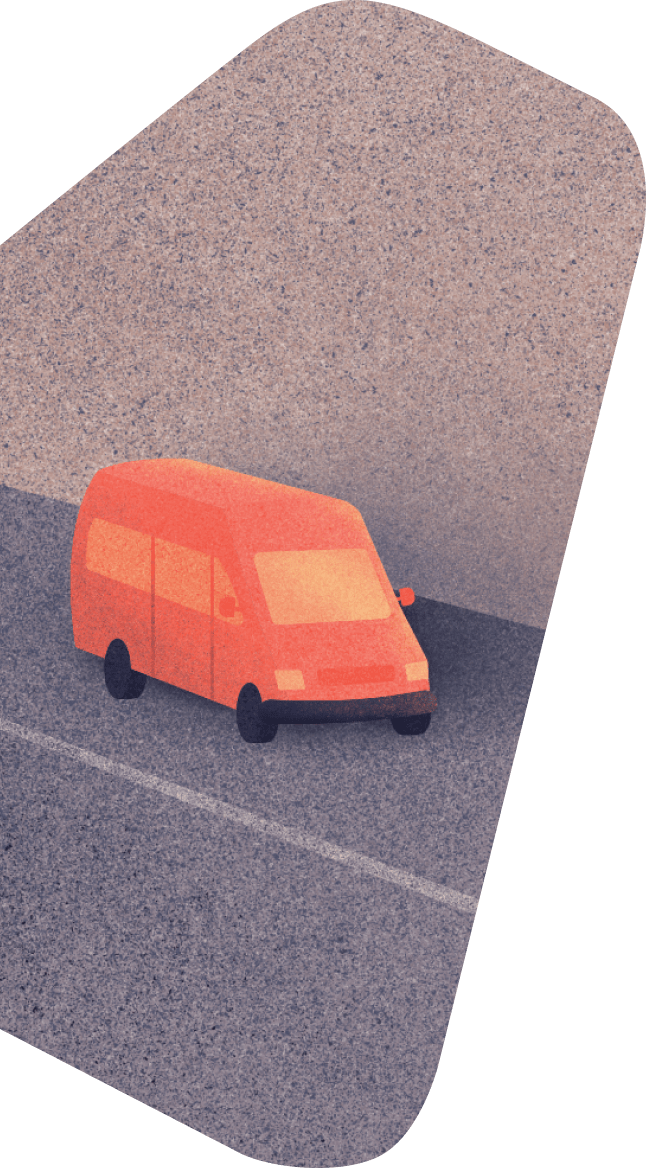 Orange van on the road illustration